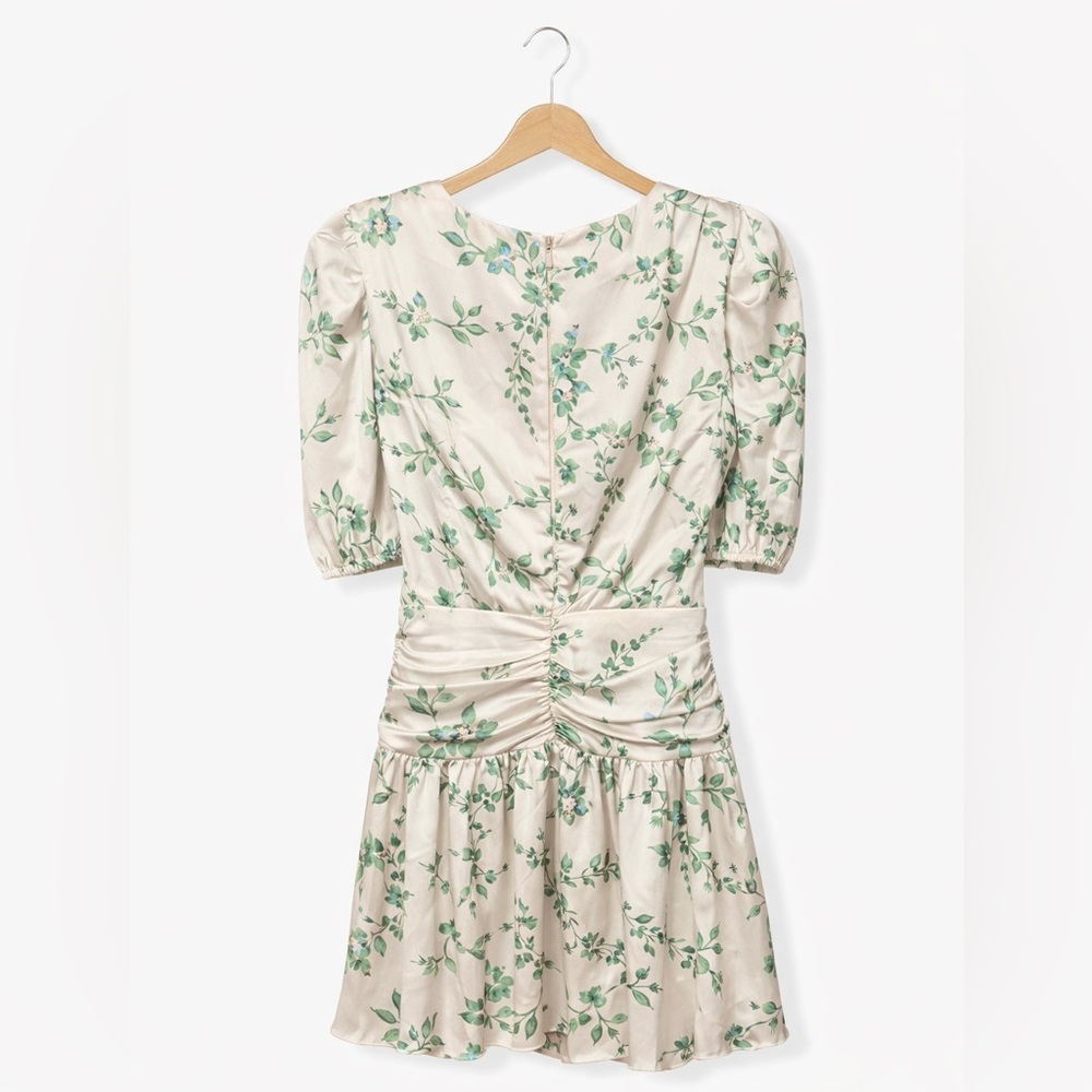 MISA Los Angeles Floral Twist Front Mini Dress XS Puff Sleeve Ruched Waist - Picture 4 of 10